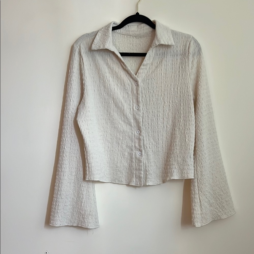 SHEIN White Bell Sleeve Button Down Crop Top